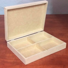 Wood  Card Box 4 div. with Hinged Lid