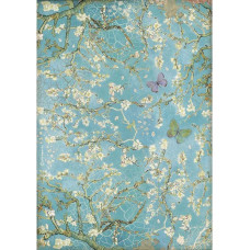 Rice Paper -  Atelier blossom blue background with butterfly