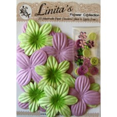Linita's Flowers with Beads - Lime / Green 40pcs